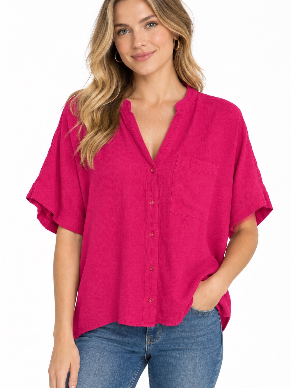 T Tahari Button-Front Short Sleeve Blouse